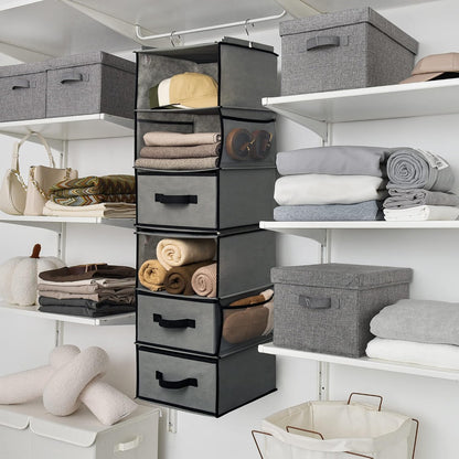 GRANNY SAYS Hanging Closet Organizer 6 Shelves, Closet Organizers and Storage with 5 Drawers, 6 Side Pockets Closet Hanging Organizer, Hanging Storage Organizer for Closet, Baby Clothes, Gray