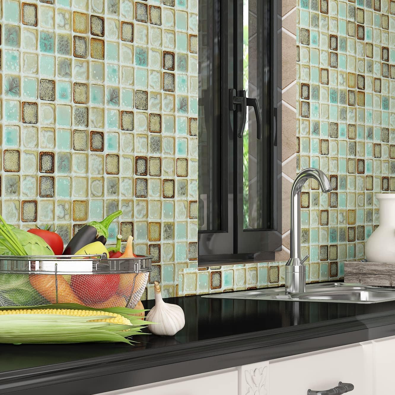 Livelynine Waterproof Wallpaper for Bathroom Shower Wall Decorative Contact Paper Self Adhesive for Furniture Stickers Kitchen Backsplash Tiles Peel and Stick Counter Removable Blue Mosaic 15.8"x78.8"