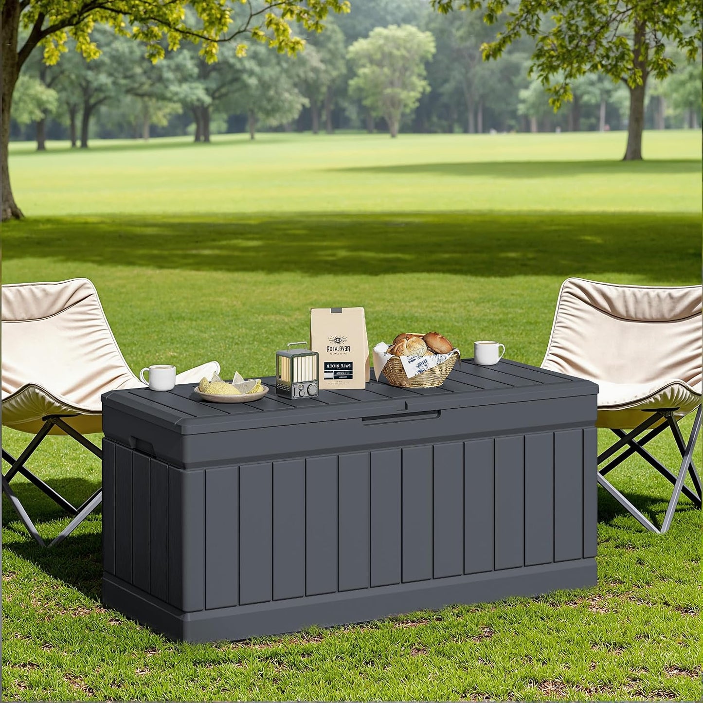 JUMMICO 31 Gallon Resin Deck Box Waterproof Indoor Outdoor Storage Boxes for Patio Furniture Cushions and Garden Tools (Brown)
