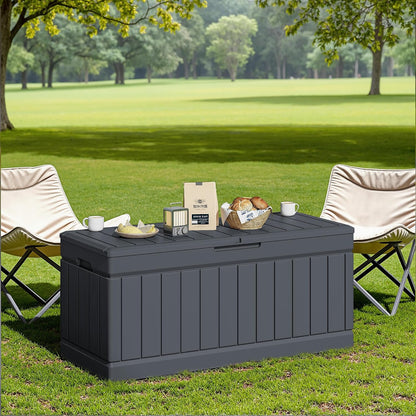 JUMMICO 31 Gallon Resin Deck Box Waterproof Indoor Outdoor Storage Boxes for Patio Furniture Cushions and Garden Tools (Brown)