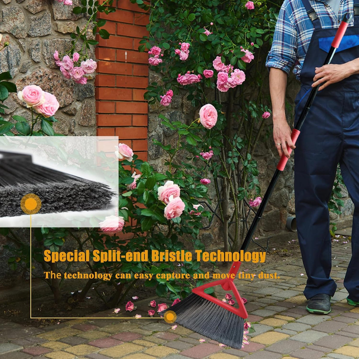 Heavy Duty Broom Outdoor and Indoor, 2 Pack Upgraded Commercial Angle Brooms, Perfect Yellow Broom of House, Kitchen, Garage, Courtyard