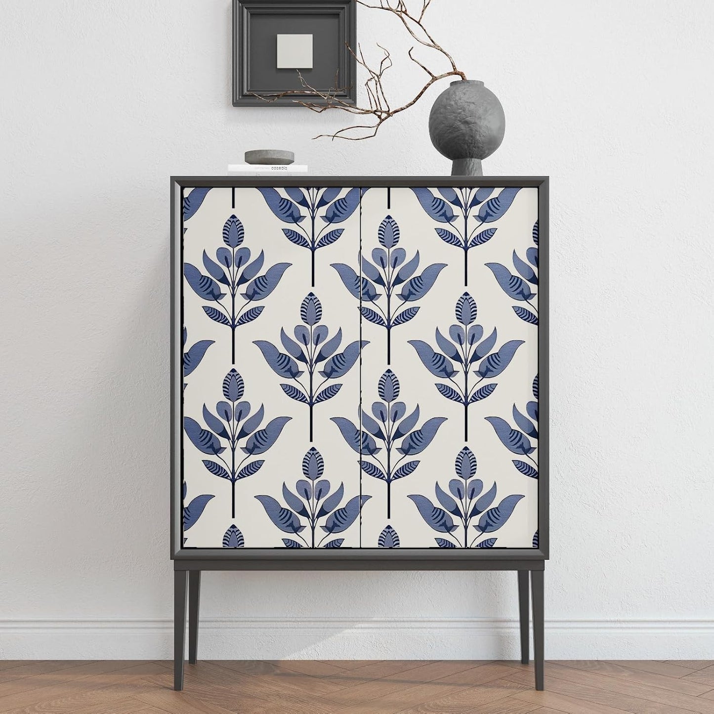 BOKEBEVE Leaves Contact Paper Floral Wallpaper Stick and Peel Boho Damask Wall Paper for Liner Drawer Cabinet Backsplash Renter Friendly Waterproof 17.5 x 118In