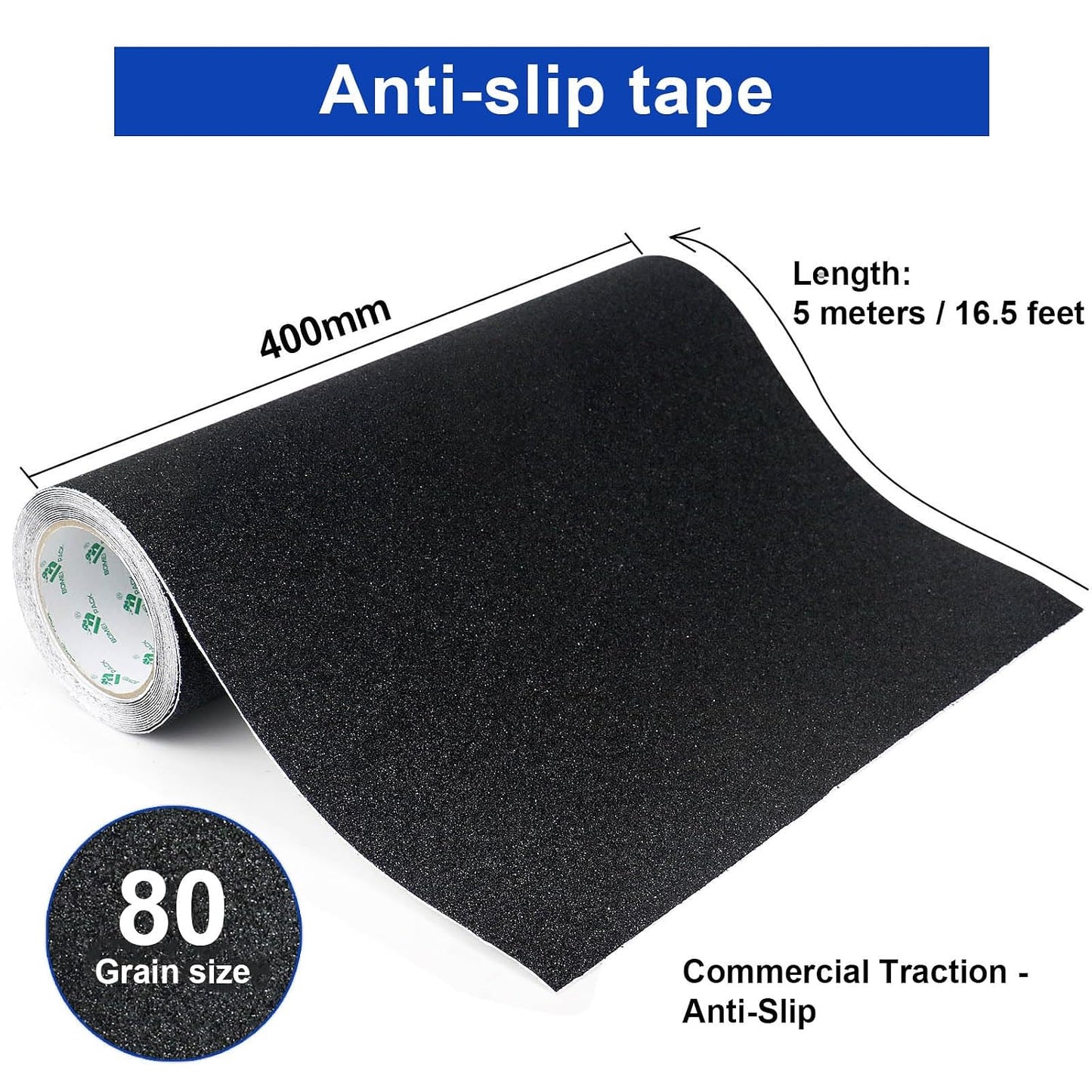BOMEI PACK Black Anti Slip Tape, 4 Inch x 33 Foot Non-Slip Traction Grip Tape for Stairs, Waterproof Stair Treads Grip Non Slip, Non Skid Tape for Steps, Outdoor Black Grip Tape