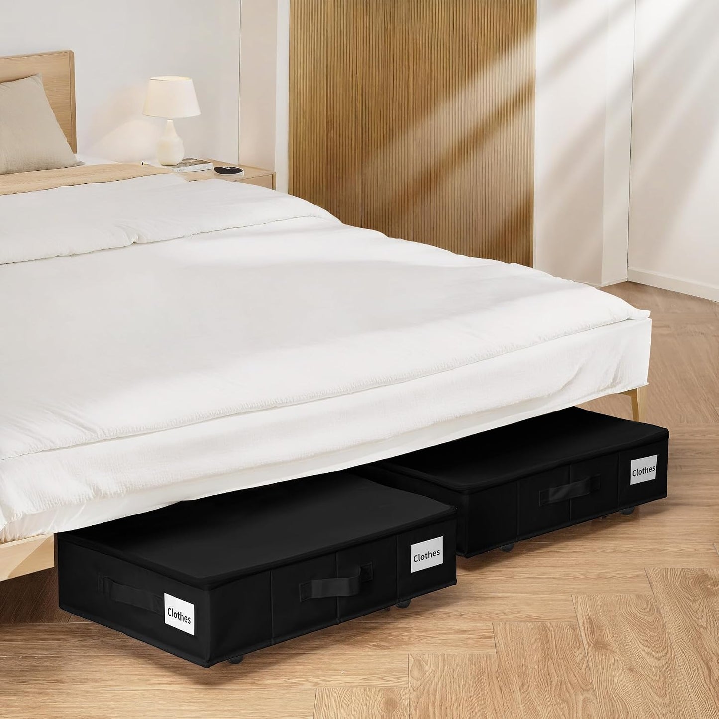 Vincona Under Bed Storage with Wheels, 2 Pack Under Bed Storage Containers with Label Holders for Clothes, Shoes and Blankets, Rolling Underbed Shoe Organizer with Cover, Beige (30.71x15.7x7.28 in)