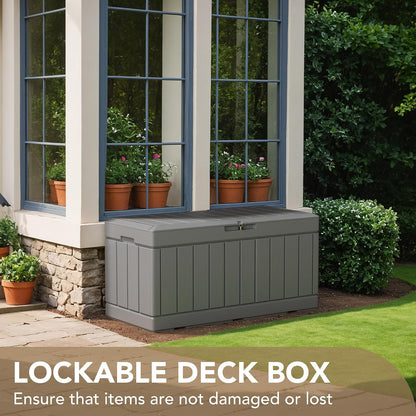 Devoko 100 Gallon Waterproof Large Resin Deck Box Indoor Outdoor Lockable Storage Container for Patio Furniture Cushions Garden Tools (100 Gallon, Black)