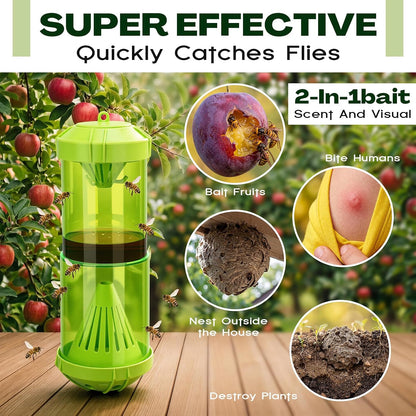 4 Pack Outdoor Yellowjacket Wasp Traps with 8 Pack Natural Bait Refills Lure Reusable Hanging Carpenter Bee and Hornet Catcher Green Bee Trap 24 Week Attractant Refills Wasp Catcher Outside