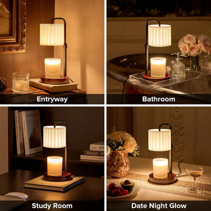 Candle Warmer Lamp with Timer, Dimmable Wax Warmer Candle Lamp for Jar Candle with 2 Bulbs, Christmas Birthday Gifts for Women Mom, Cozy Home Decor for Room, Bedroom, Kitchen-Pleated Fabric