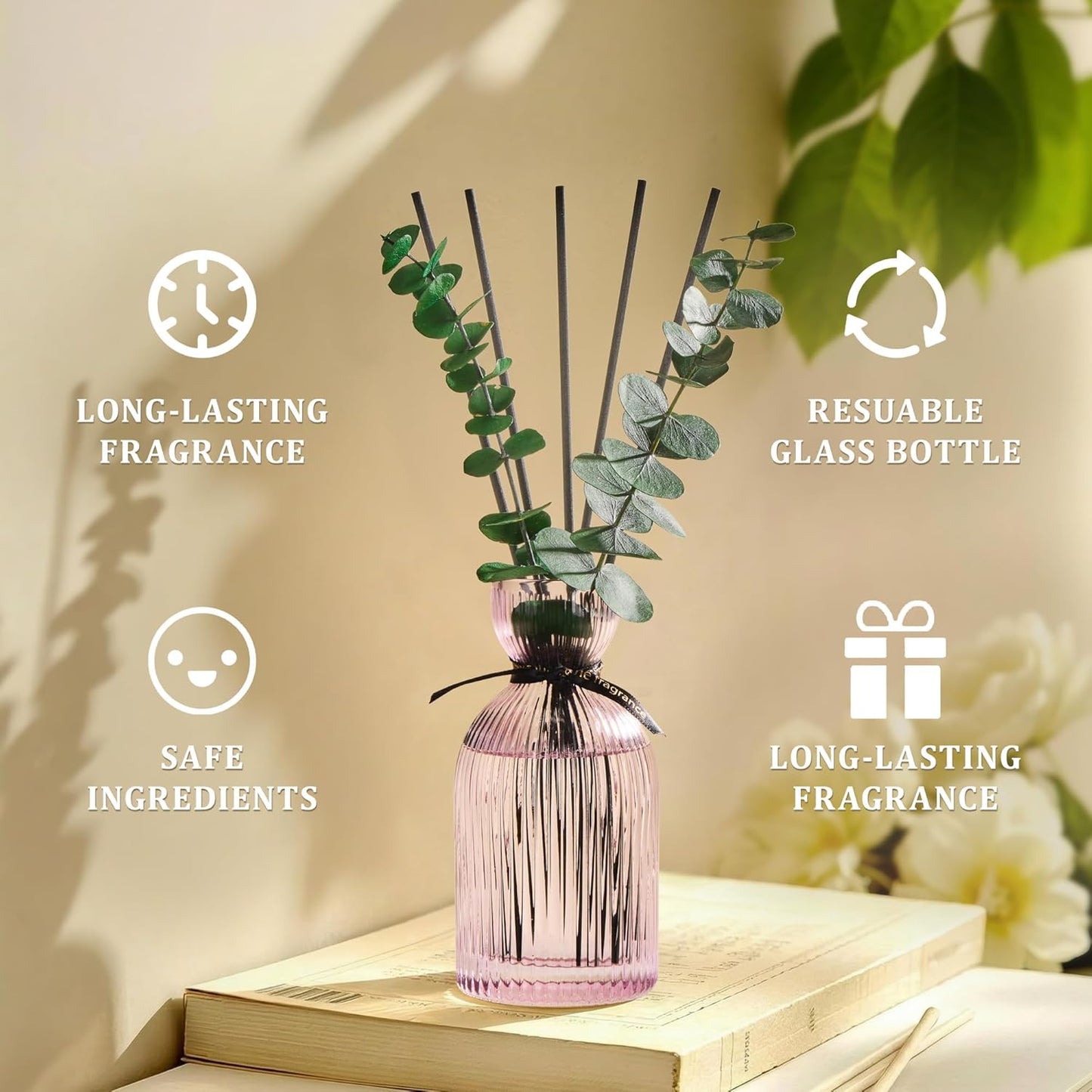 Airkeep Reed Diffuser Set 6.76 oz – Cherry Blossom Home Fragrance with Eucalyptus Sticks – Decorative Glass Bottle for Bathroom, Bedroom & Living Room Décor – Gift Ready