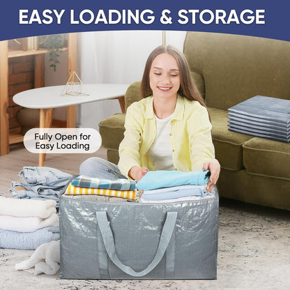 TICONN 4 Pack Extra Large Moving Bags Heavy Duty with Zippers & Carrying Handles, Durable Storage Bags Moving Boxes for Closet Organizers and Storage (4 Pack, Blue)