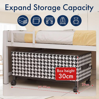65L Under Bed Storage with Wheels, Adjustable Underbed Storage Bins, Foldable Dustproof Storage Container, 30.3×11.4×11.8 Inch Organizer for Clothes, Shoes, Blankets and Household Sundries (white)
