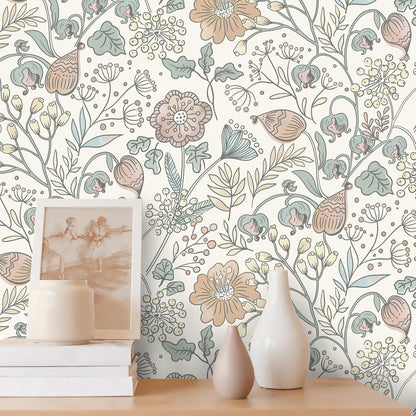 HeloHo Blue Floral Wallpaper Peel and Stick Self Adhesive Removable Wall Paper 16.1" X 118" Renter Friendly Waterproof Wallpaper Contact Paper for Furniture Living Room Bedroom Decor