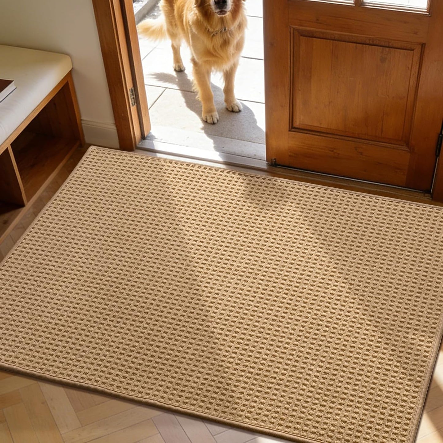 YIHOUSE Indoor Door Mat 24" x 36", Non-Slip Washable Entryway Mat, Dirt Trapper Absorbent Entrance Mat, Low Profile Floor Mat for Front/Back Door, Entryway, Khaki