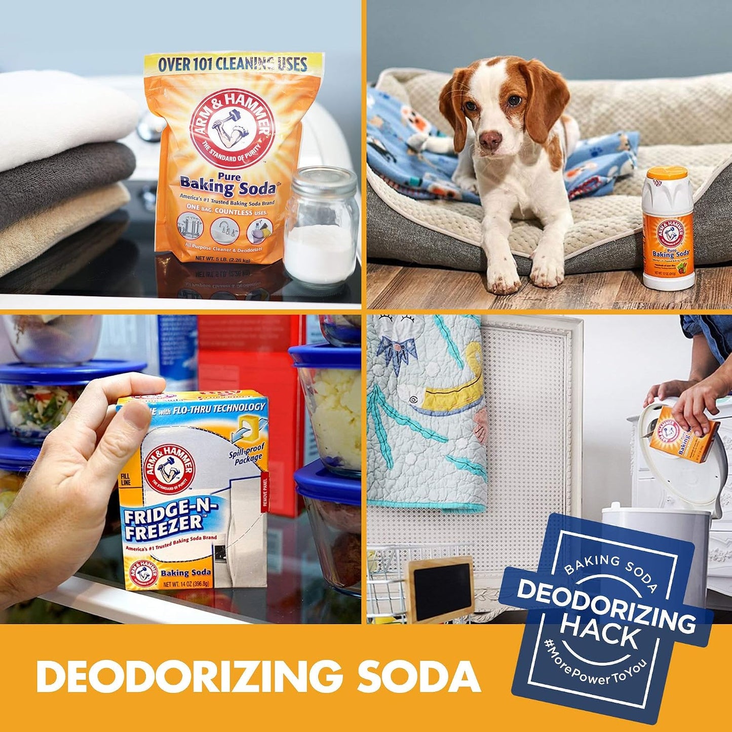 ARM & HAMMER Fridge-n-Freezer Baking Soda Odor Absorber, Helps Keep Food Tasting Fresh, Long-Lasting, Natural & Unscented Deodorizer for Kitchen & Home, 14 Oz, 12 Pack