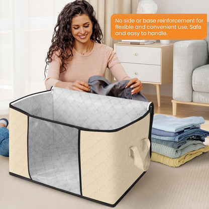Fab totes 6 Pack Storage Bags for Clothes and Blanket, Foldable Closet Organizers and Storage with Zippers, Clear Window and Handles, Fabric Storage Bins for Sweater, Comforter, Bedding,Linen Sheets