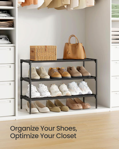 SONGMICS 2-Tier Shoe Rack for Closet, Compact Metal Shoe Organizer Shelf for Entryway, Bedroom, Small Spaces, Stackable, 11.8 x 24.5 x 12.2 Inches, Black ULSA122BH01