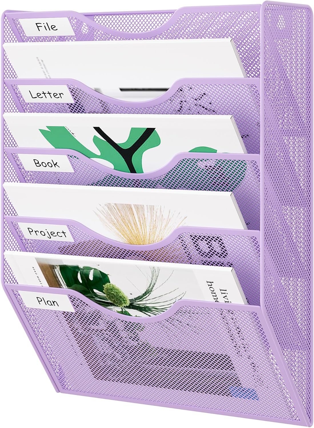 EasyPAG 5 Pocket Mesh Wall File Organizer with Key Hooks, Hanging Paper Folder Holder with Classify Label, Vertical Wall Mount Mail Organizer for Office Home Classroom, Black