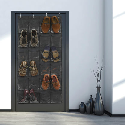 Simple Houseware 24 Pockets - Crystal Clear Over The Door Hanging Shoe Organizer, Gray (64'' x 19'')