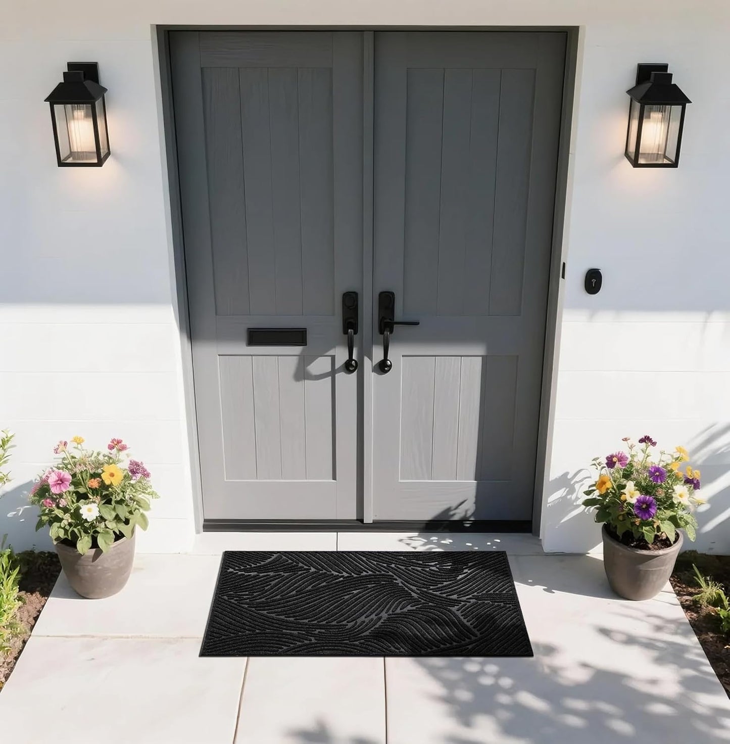 Yimobra Doormat Outdoor Entrance, Simple Stripes All-Weather Waterproof & Non-Slip Mat for Front Door, Heavy Duty Welcome Mat for Indoor, Garage, Patio-29.5x17, Dark Grey