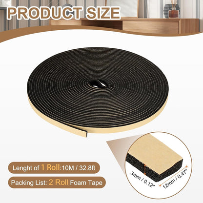 PATIKIL Foam Insulation Tape, 1-1/2" W x 1/8" t x 32.8FT Self Adhesive Weather Stripping Door Seal Strip for Door Window Air Conditioning, Black - Colors A