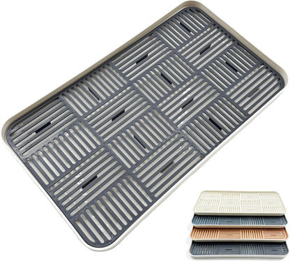 2-in-1 Kitchen Sink Caddy Organizer with Plastic Drain Grate, Double-Layer Drain Sponge Soap Holder & Food Fruit Vegetable Drain Tray for Sink Countertop Home Kitchen Restaurant Hotel, Grey (1 Pack)