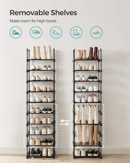 SONGMICS Shoe Rack, 6-Tier Shoe Organizer, Metal Storage Shelf, Upright or Upside Down, for 24-30 Pairs, Stackable, for Entryway, 11.8 x 36.2 x 42.7 Inches, Black ULSA306BH01