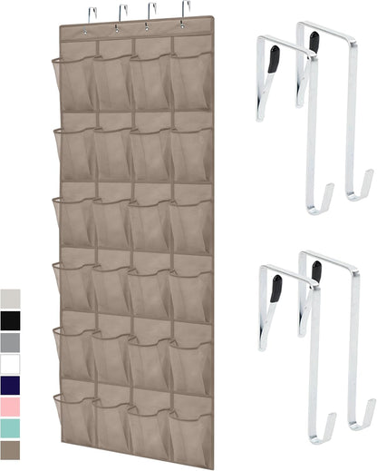 GORILLA GRIP Over the Door Shoe Organizer, 24 Large Breathable Mesh Pockets, Space Saving Hanging Storage Holder, Closet Rack Hanger Holds Up to 40 lbs, Hangs on Closets for Shoes, Accessories, Grey