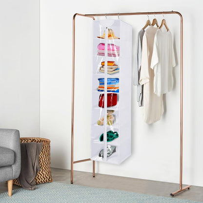 8 Tier Clear PVC Hanging Organizer With Zipper, Sweater Storage Shelves With Cover, Shoe Organizer for Closet, Black