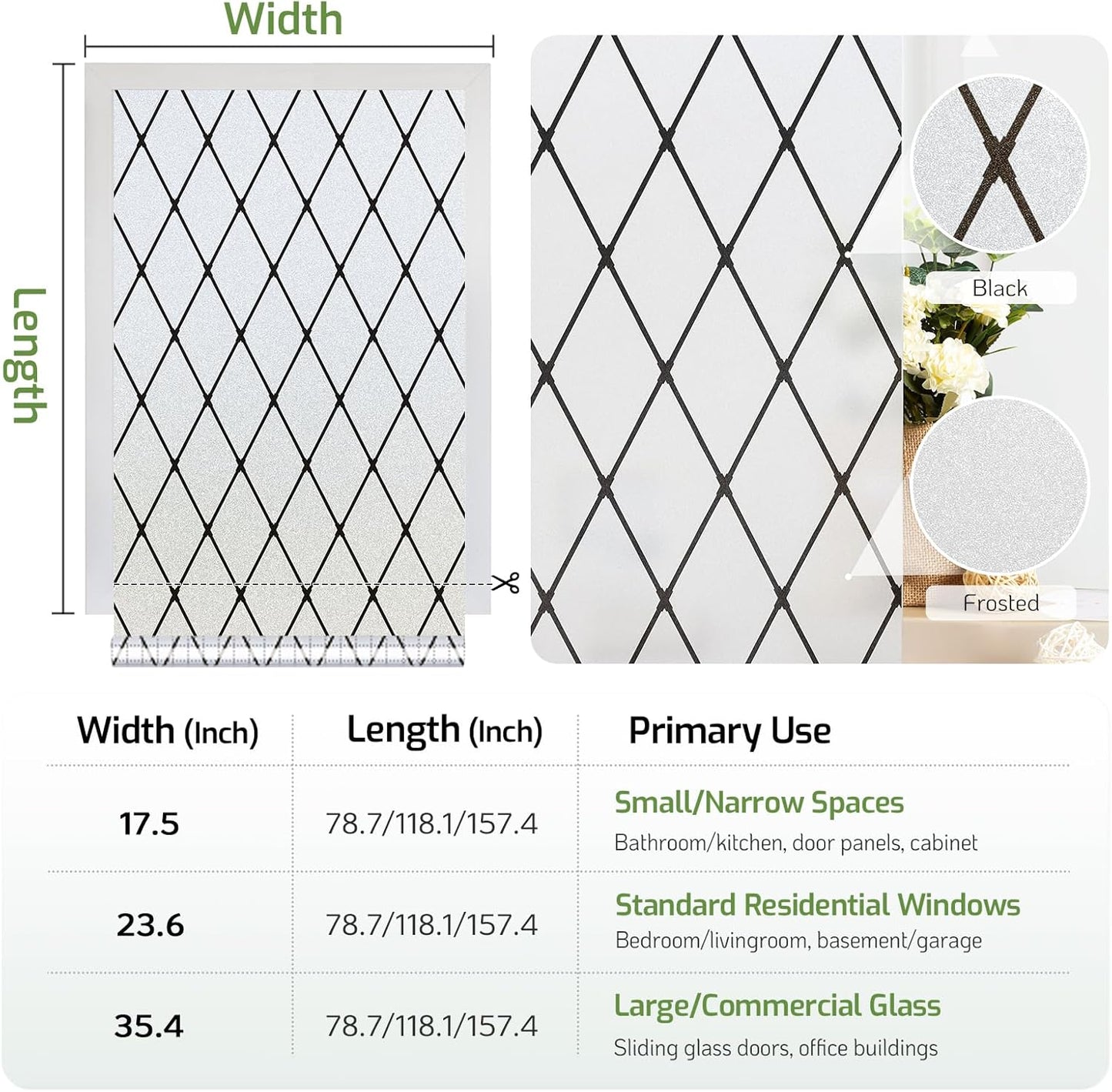 LUTE Window Privacy Film, Frosted Glass Window Film for Bathroom, Static Cling Removable Heat Control Glass Coverings, Non Adhesive Opaque Door Sticker for Home Office (Pure, 17.5" x 78.7")