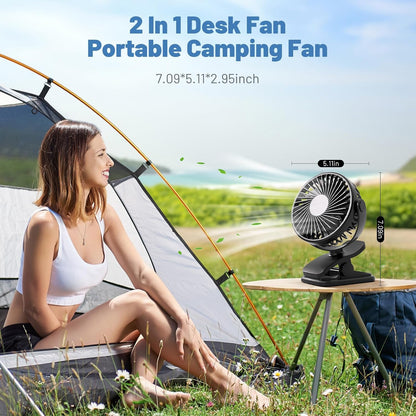 BDXXJ Portable Clip on Fan, 360° Rotate Battery Operated Stroller Fan, 3 Speed Quiet Mini Personal Table Fan, USB Rechargeable Clooing Fan for Outdoor Camping Golf Cart Stroller Home Office Black