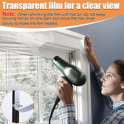 87×118in Patio Door Window Insulation Kit for Winter- Thicken Indoor Large Window Plastic for Winterizing, Clear Window Covering Shrink Film with Double-Side Tape to Keep Cold Out