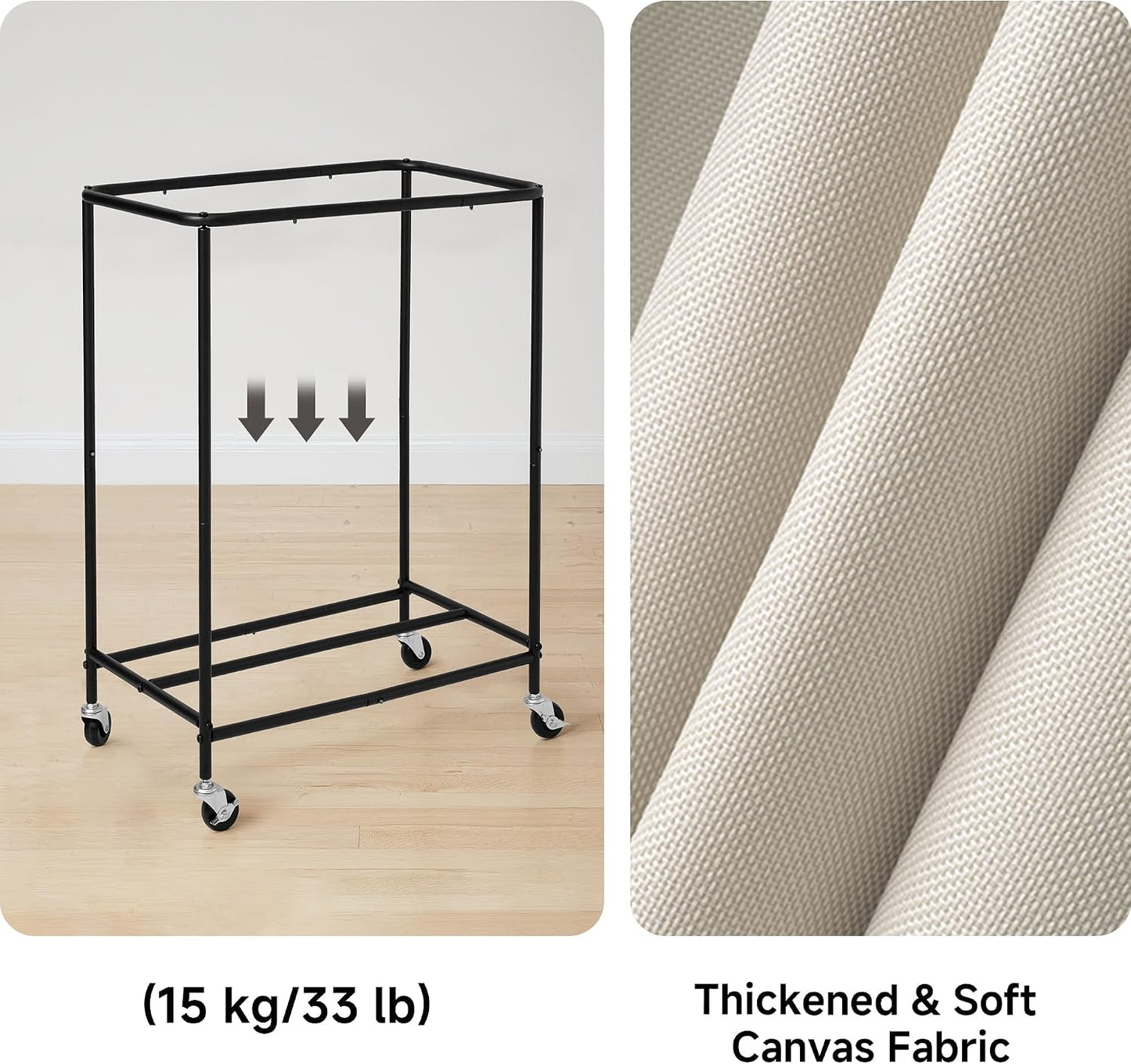 StorageWorks 3 Section Laundry Hamper, Rolling Laundry Cart with Wheels and Handles, Laundry Room Double Sorter for Organizer and Storage, 31.7 Gal(120L), Beige