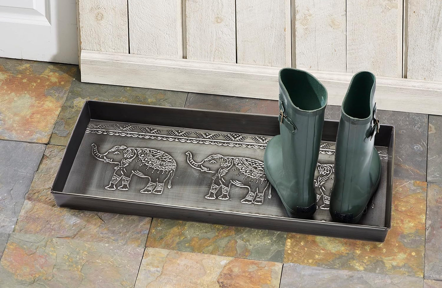 HF by LT Birch Forest Pattern Metal Boot Storage Tray, 30 x 13 inches, Antique Copper Finish