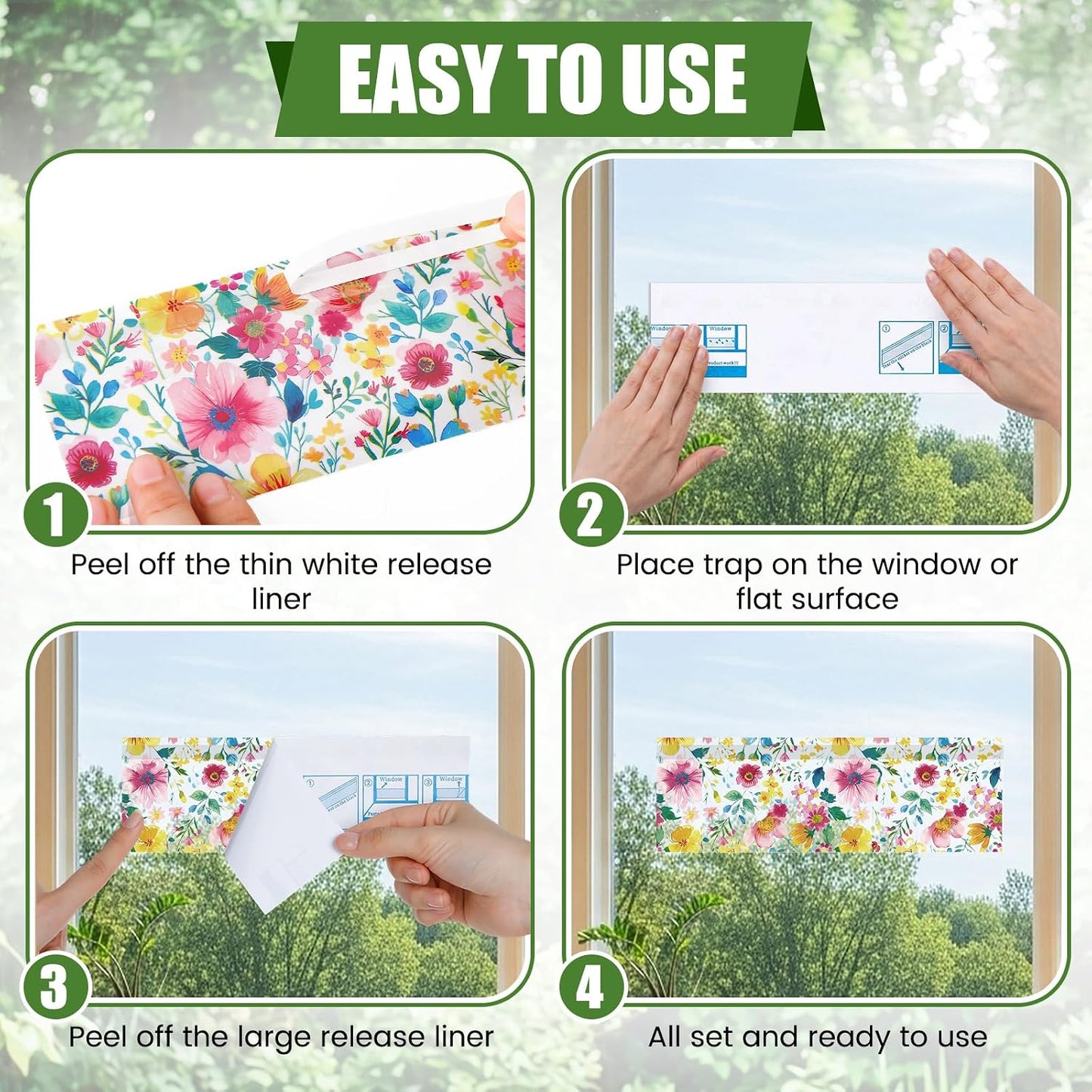 200 Pack Window Fly Traps Floral Sticky Fly Paper Indoor Clear Flies Strips Bulk Bug Catcher Waterproof Fruit Housefly Gnat Trap for Home, Kitchen, Garage