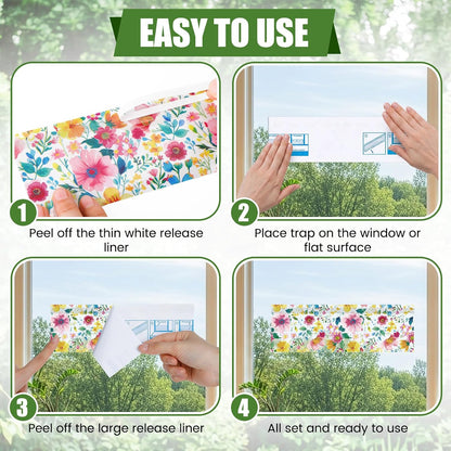 200 Pack Window Fly Traps Floral Sticky Fly Paper Indoor Clear Flies Strips Bulk Bug Catcher Waterproof Fruit Housefly Gnat Trap for Home, Kitchen, Garage