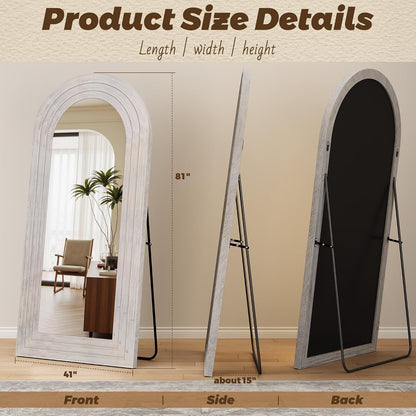 Antok Full Length Mirror with Solid Wood Frame, 71"×32" Wall Mounted Oversized Floor Mirror with Stand, Leaning Standing Hanging for Bedroom Living Room Entryway, Walnut, Arched Syle