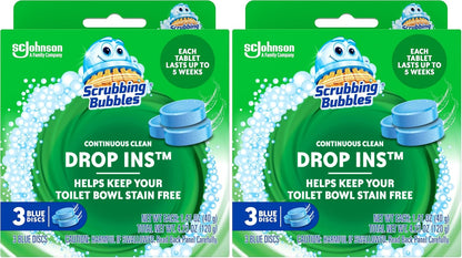 Scrubbing Bubbles Continuous Clean Toilet Drop-Ins, Automatic Blue Toilet Bowl Cleaner, Septic-Safe Tank Tablets Remove Hard Water Minerals & Limescale, Stain & Smell Protection, 3 Count (Pack of 1)