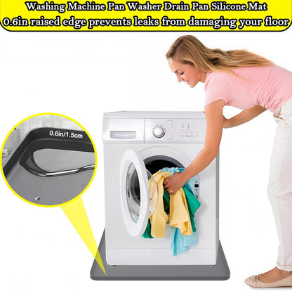 27×27inch Washer Drain Pan Silicone Mat, With Raised Edge Washing Machine Silicone Mat, Multi-function Non Slip, Soft Foldable Portable Waterproof Pad（grey）
