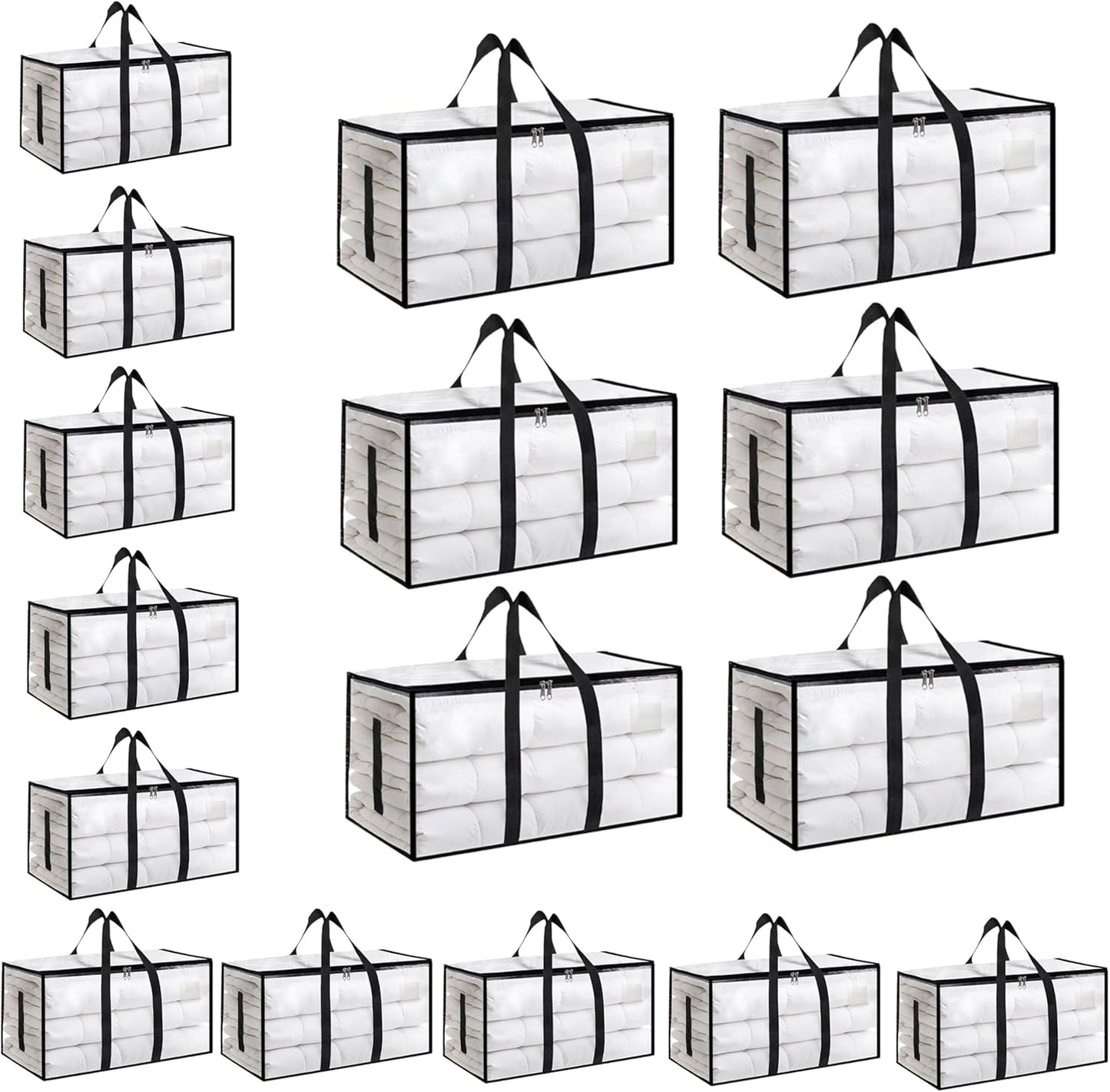 8 Pack-Extra Large Heavy Duty Moving Bags - Waterproof Storage Totes with Handles & Zippers, Foldable for College Dorm, Storage (Clear)
