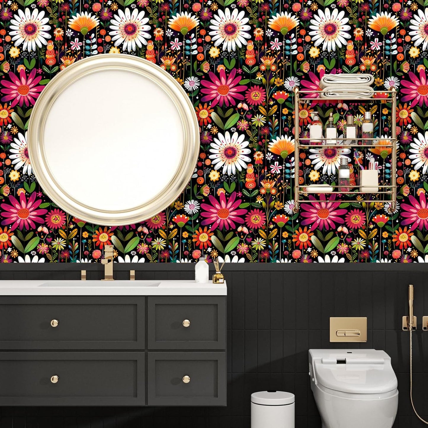 BOKEBEVE Watercolour Floral Peel and Stick Wallpaper Boho Vibrant Contact Paper Renter Friendly Wall Paper for Countertop Cabinet Wall Shelf Liner Removable Blue Colorful 17.5 x 118In
