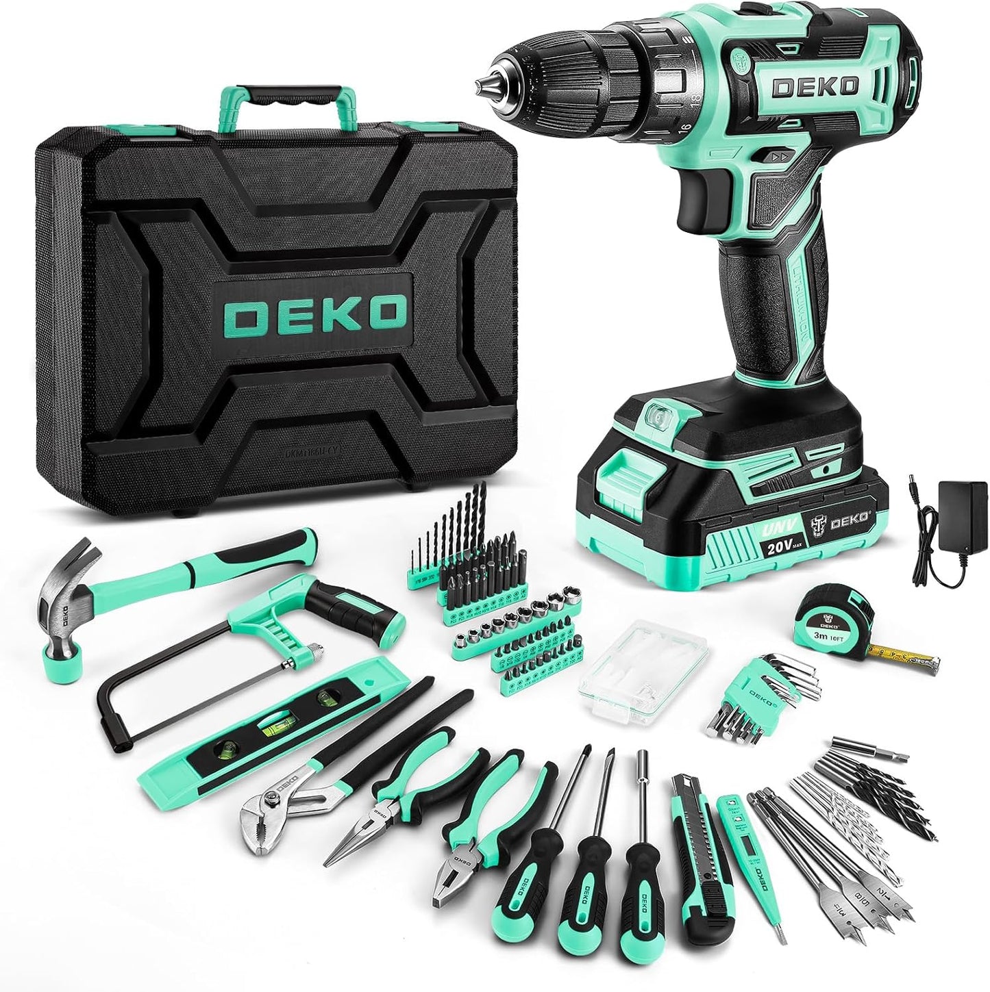 Cordless Drill Tool Kit Set: 20V Power Drill Tool Box with Battery Electric Drill Driver for Men Home Hand Repair Basic Toolbox Tools Sets Drills Case