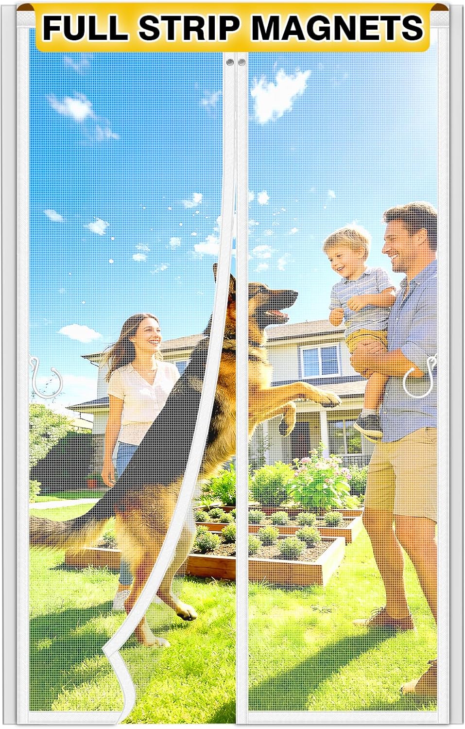 HOFUDON Upgraded Magnetic Screen Door Mesh, Full Strip Magnets, Heavy Duty Fiberglass Mesh, Door Screen Magnetic Closure for Single Door Size 32 x 80 Inch, Screen Door Size 35 x 82 Inch Black