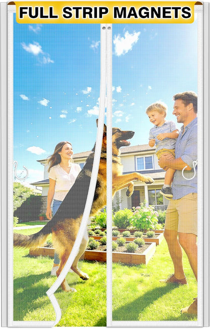 HOFUDON Upgraded Magnetic Screen Door Mesh, Full Strip Magnets, Heavy Duty Fiberglass Mesh, Door Screen Magnetic Closure for Single Door Size 32 x 80 Inch, Screen Door Size 35 x 82 Inch Black