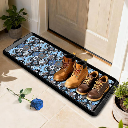 BEHERO Boot Tray Shoe Mat Decorative Patterned, Rubber Shoe Matt Tray Indoor/Outdoor Use, 16" x27.5" Shoe Cleaning Mat Non-Slip, Shoe Storage Waterproof Flower Prints for Entryway, Sunlit Blossom