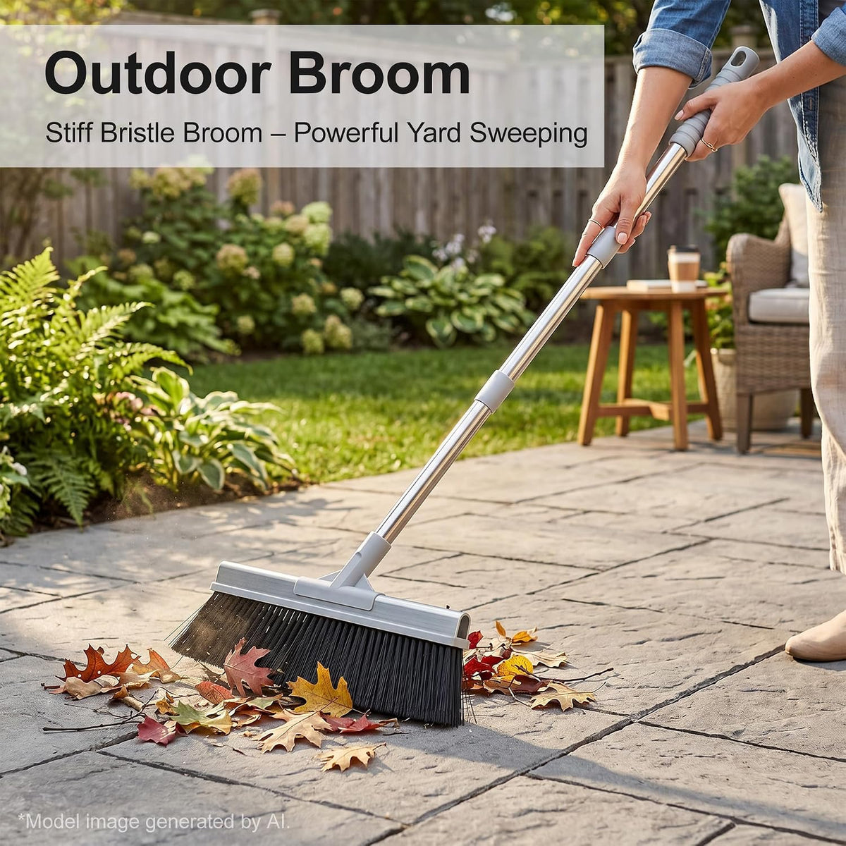 CTIME 50 Inch Heavy Duty Outdoor Angle Broom, 18 Inch Wide Stiff Bristles | Features a 60° angled aluminum head & stainless steel handle. 4 rows of stiff bristles perfectly sweep garage, Patio, Porch