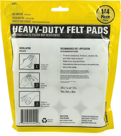 Smart Surface 8850 Heavy Duty Self Adhesive Furniture Felt Pads 3/4-Inch, 1-Inch & 1-1/2-Inch Round Oatmeal 144-Piece Value Variety Pack in Resealable Bag