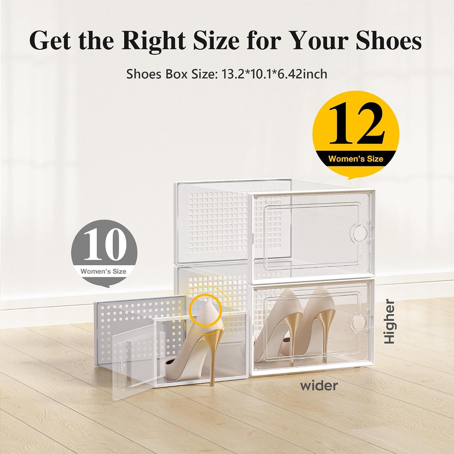 Kuject X-Large Shoe Storage Boxes Organizers for Closet 12 Pack, Fit Size 11,Clear Plastic Stackable Sneaker Containers for Entryway, Space Saving Shoe Rack, Brown