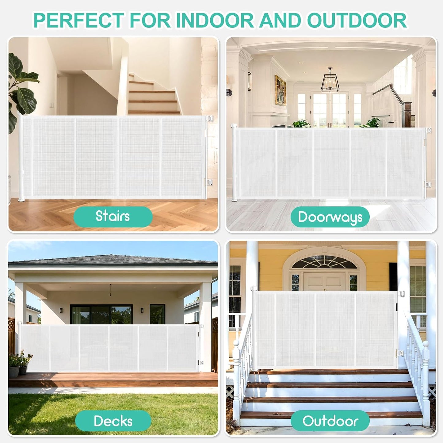 71 inch Retractable Baby Gates, EZIGO Extra Wide Baby Gate for Large Opening Extra Long Mesh Gate for Kids or Pet Dog Gate Child Safety Gate for Stairs Hallways Doorway Indoor Outdoor, Gray