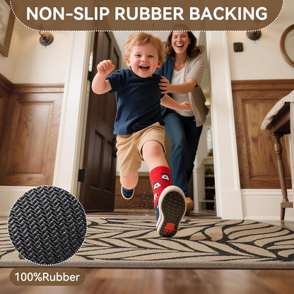Door Mat Indoor Outside Entrance 17"x30", Low-Profile Non Slip Outdoor Inside Doormat Entryway Mat, Dirt Resistant Absorbent Front Porch Welcome Entry Mats, Washable Easy Clean, Brown