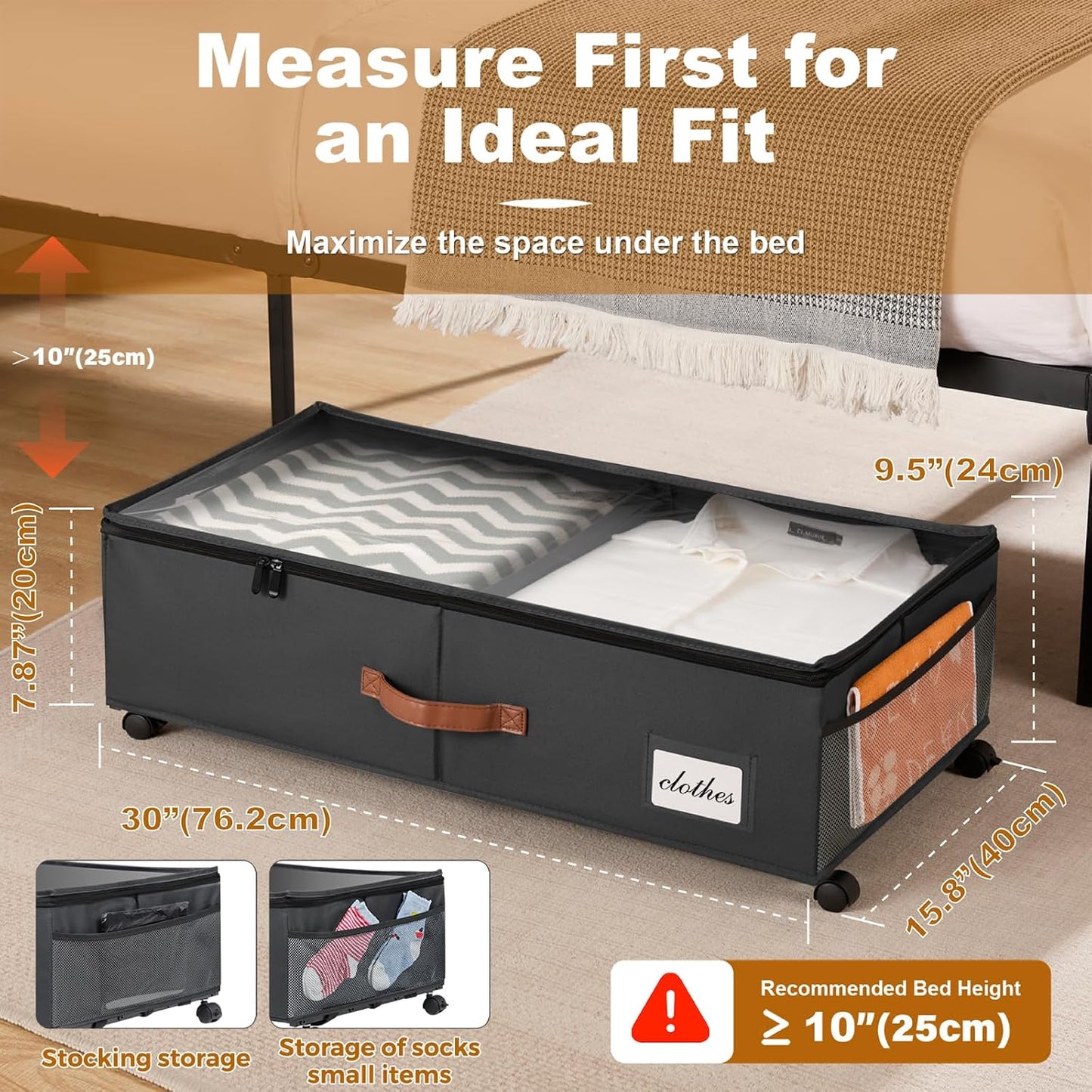 Under Bed Storage Containers with Wheels 9.5 inches Higher Under Bed Storage XXXL Underbed Shoes Blankets Clothes Storage Organizer 2 Pack Under the Bed Storage for College Dorms Bedroom Nursery Rooms