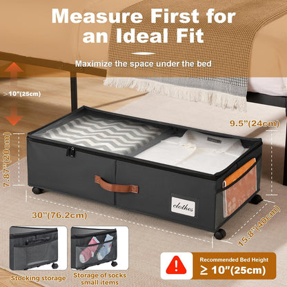 Under Bed Storage Containers with Wheels 9.5 inches Higher Under Bed Storage XXXL Underbed Shoes Blankets Clothes Storage Organizer 2 Pack Under the Bed Storage for College Dorms Bedroom Nursery Rooms